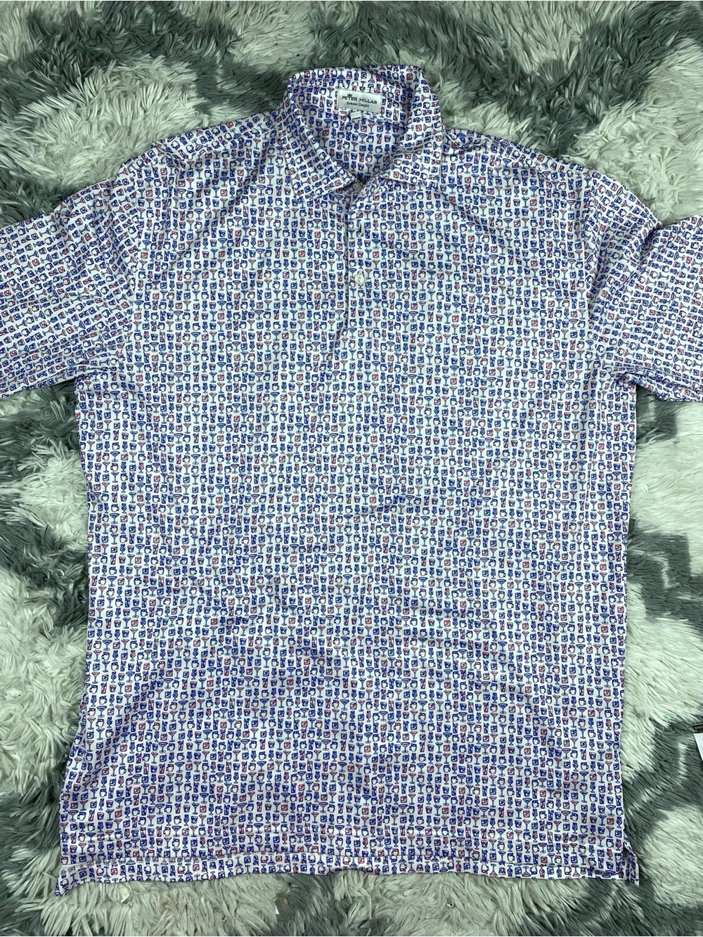 Peter Millar Sport Summer Comfort White Blue  Deco Cocktails Men’s Sz L